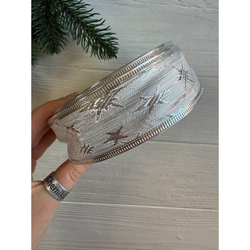 Стрічка парча " Зірочки 3,8 см "  срібло  35 метрів