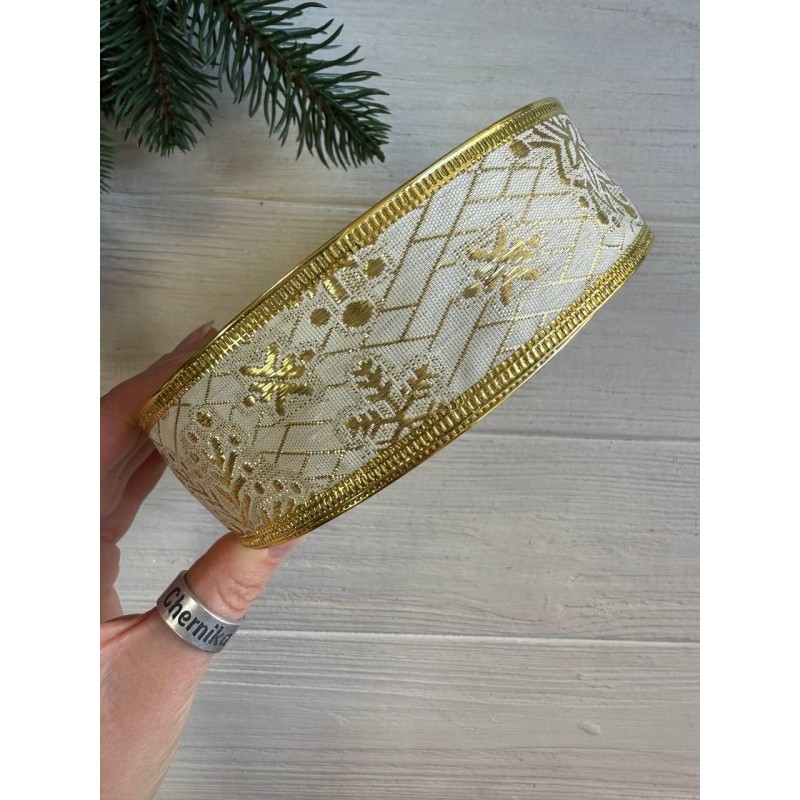 Стрічка парча " Сніжинки 3,8 см " золото 35 метрів