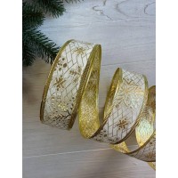 Стрічка парча " Сніжинки 3,8 см " золото 35 метрів