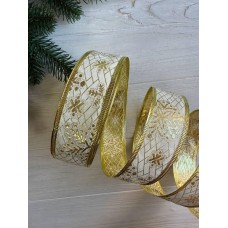 Стрічка парча " Сніжинки 3,8 см " золото 35 метрів