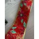 Стрічка новорічна 6,3 см "Пуансетія на атласі ", червона 10 метрів