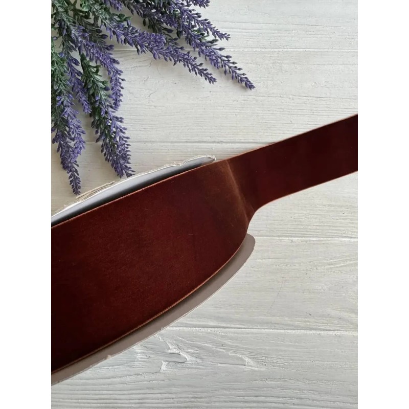 Оксамитова стрічка "4 см"   коричнева  рулон 27 метрів