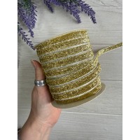 Стрічка оксамитова з люрексом  "1,0 см" світле золото рулон 45 метрів