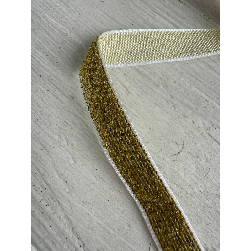 Стрічка оксамитова з люрексом  "1,0 см" світле золото рулон 45 метрів