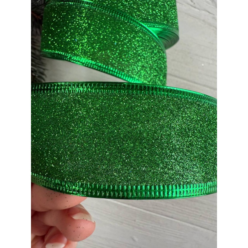 Стрічка блискуча новорічна 3,8" Метал ",  зелена 19  метрів