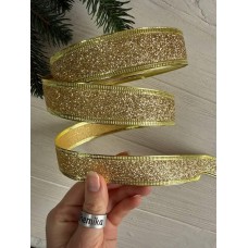 Стрічка блискуча новорічна 2,5 " Метал ", золото 23 метри