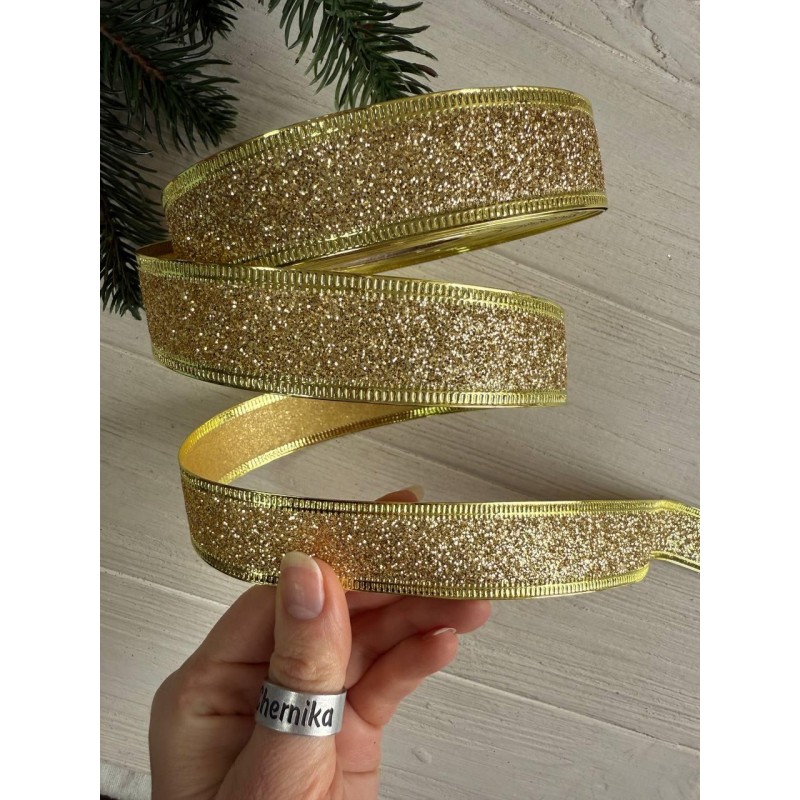 Стрічка блискуча новорічна 2,5 " Метал ", золото 23 метри