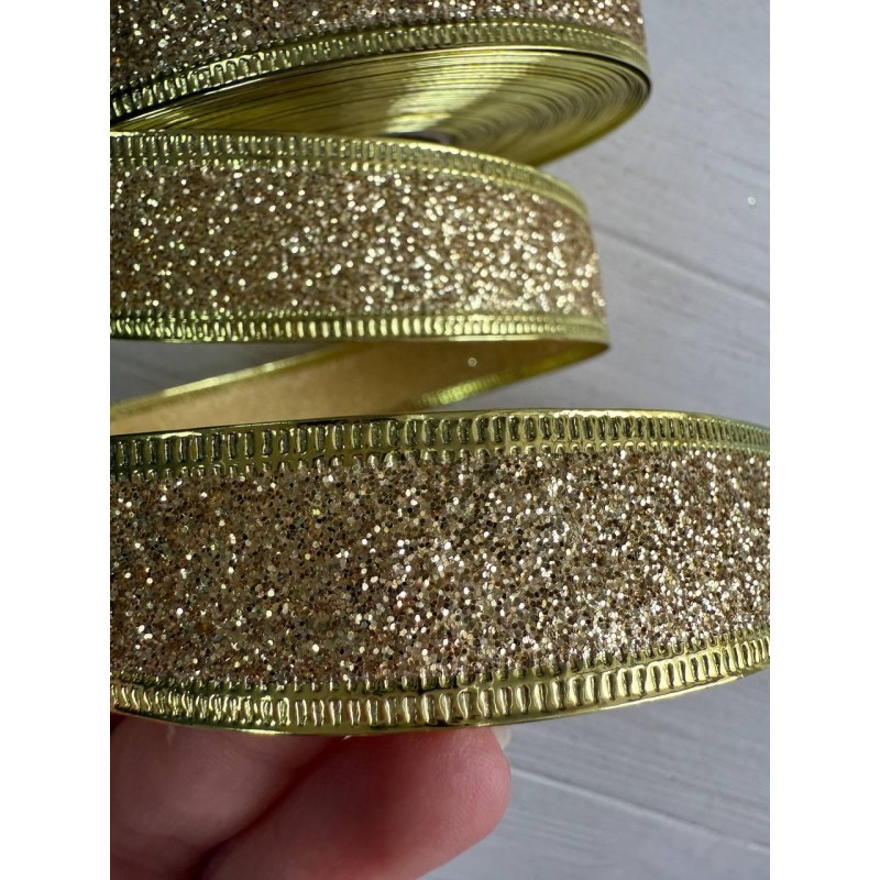 Стрічка блискуча новорічна 2,5 " Метал ", золото 23 метри