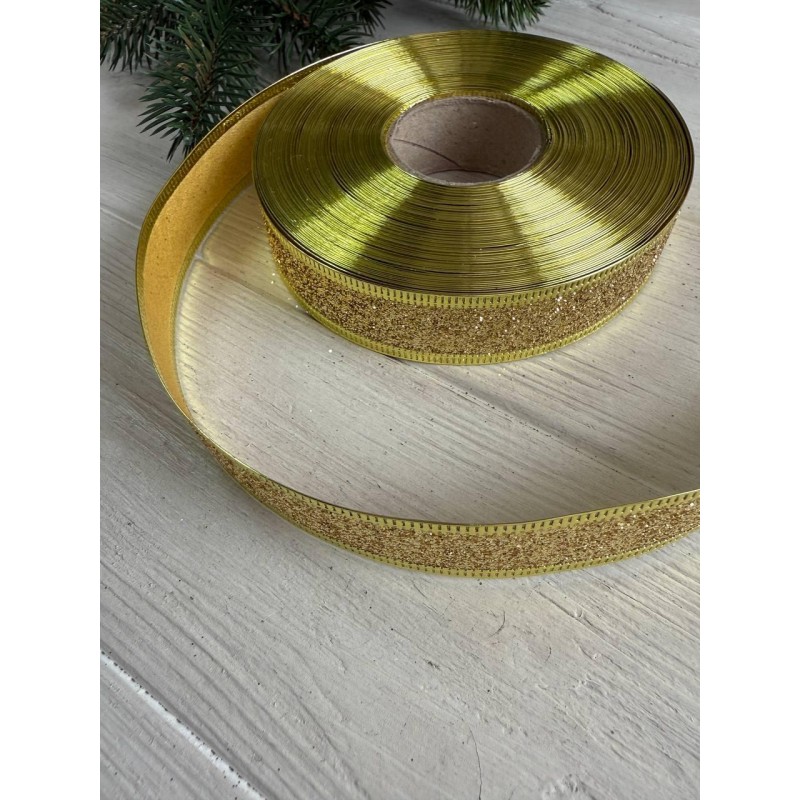 Стрічка блискуча новорічна 2,5 " Метал ", золото 23 метри