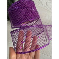 Лента блестящая новогодняя 6,3 " Сетка " фиолетовая 18 метров