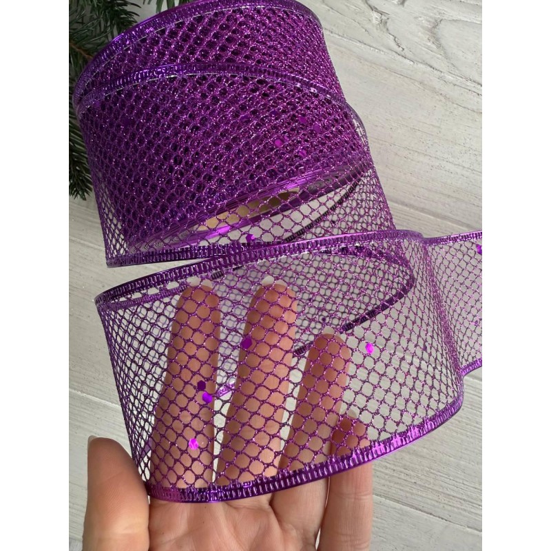 Стрічка блискуча новорічна 6,3 " Сітка " , фіолетова 18 метрів