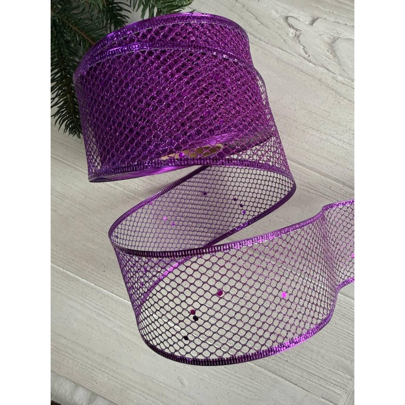 Стрічка блискуча новорічна 6,3 " Сітка " , фіолетова 18 метрів