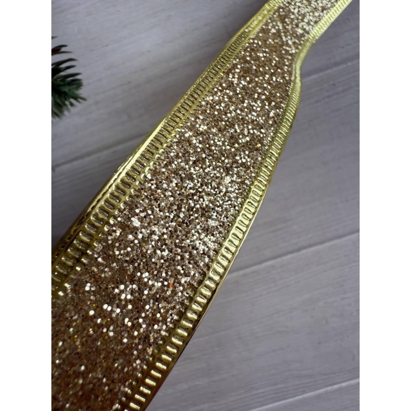 Стрічка блискуча новорічна 2,5 " Метал ", золото 23 метри