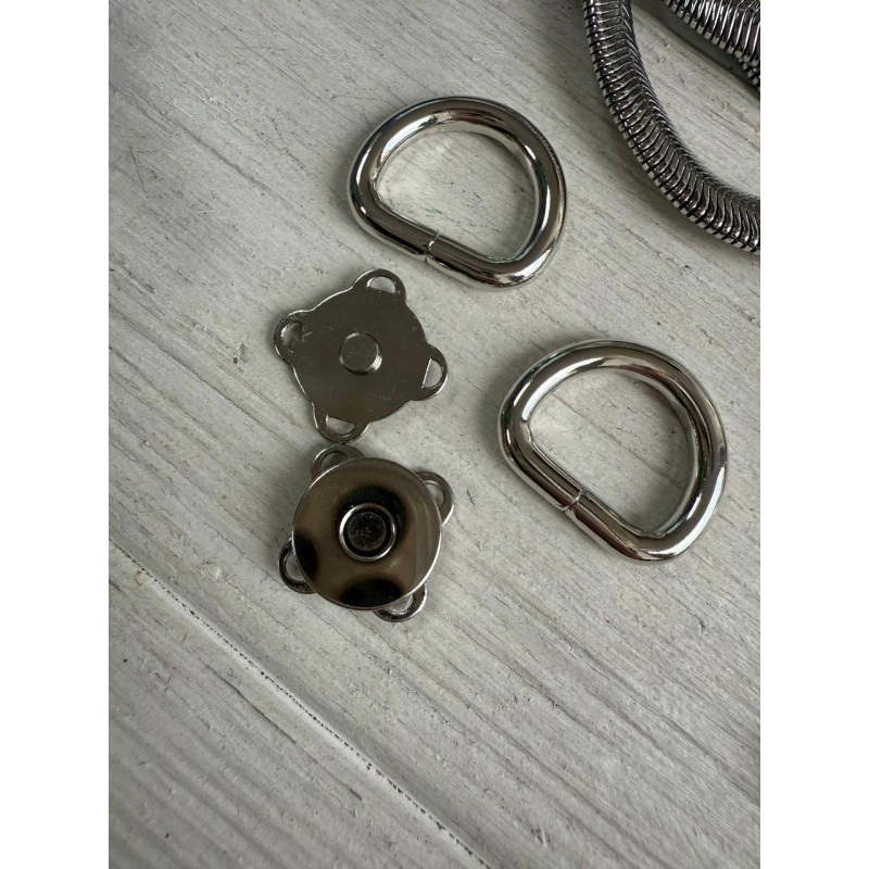 Комплект фурнітури ланцюжок+карабіни+напівкільця+магніт  № 42, срібло
