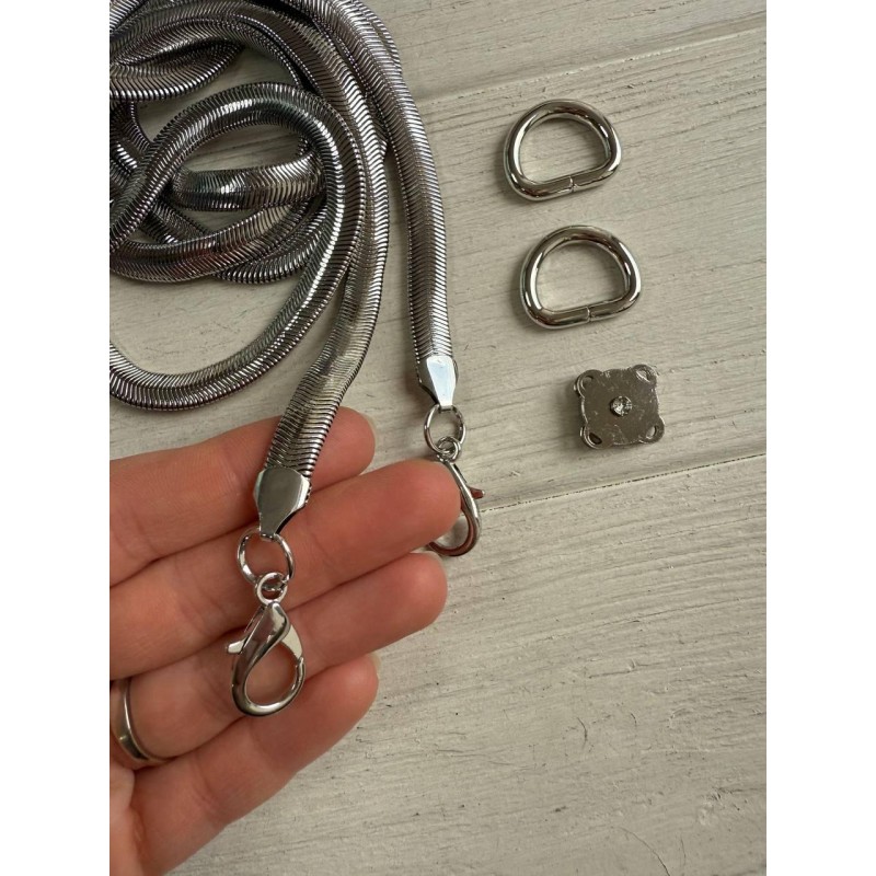 Комплект фурнітури ланцюжок+карабіни+напівкільця+магніт  № 42, срібло
