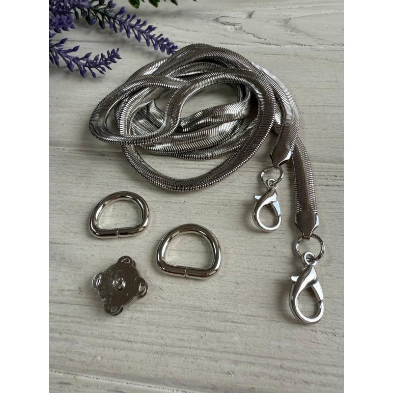 Комплект фурнітури ланцюжок+карабіни+напівкільця+магніт  № 42, срібло