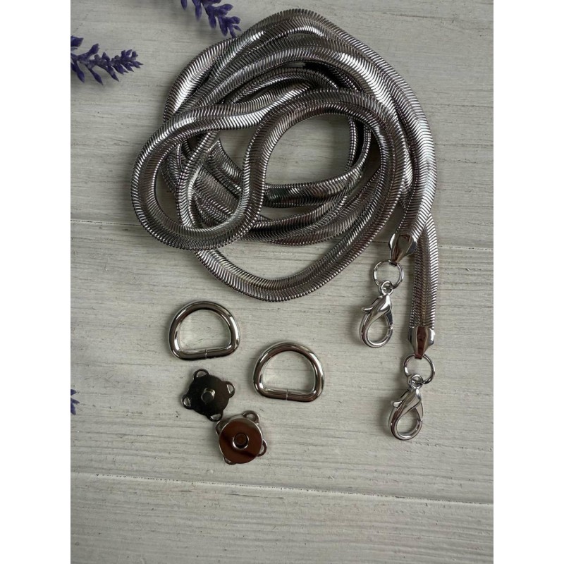 Комплект фурнітури ланцюжок+карабіни+напівкільця+магніт  № 42, срібло