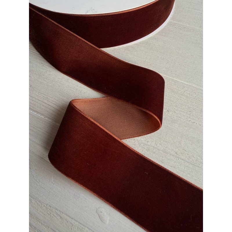 Оксамитова стрічка "4 см"   коричнева  рулон 27 метрів