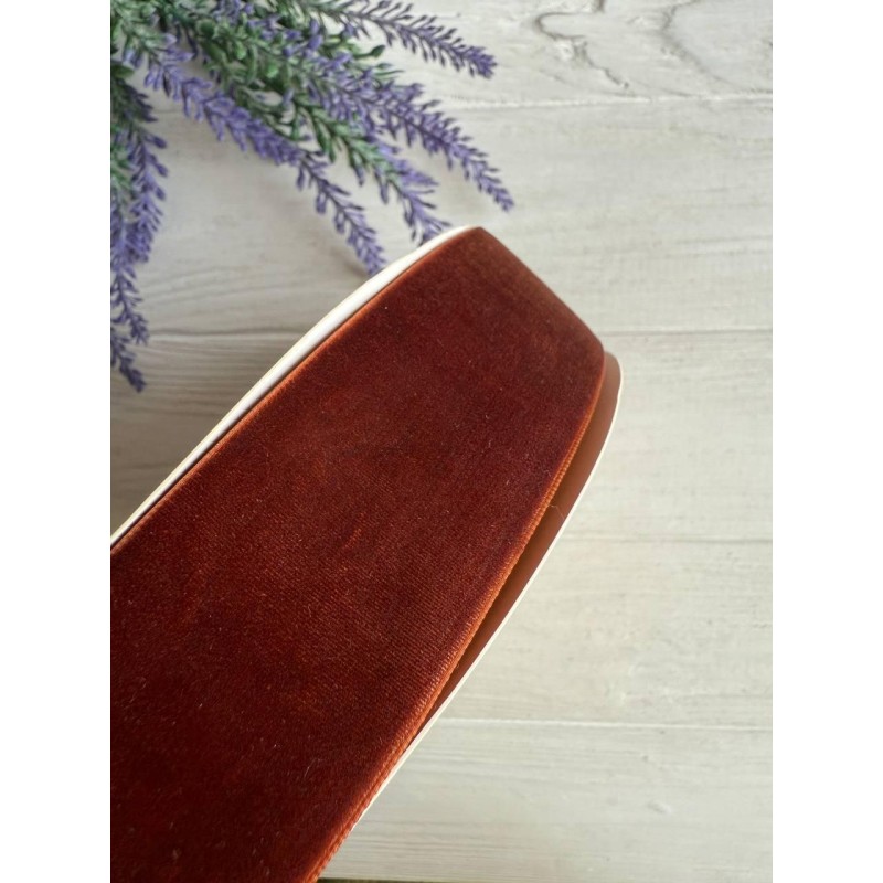 Оксамитова стрічка "4 см"   коричнева  рулон 27 метрів