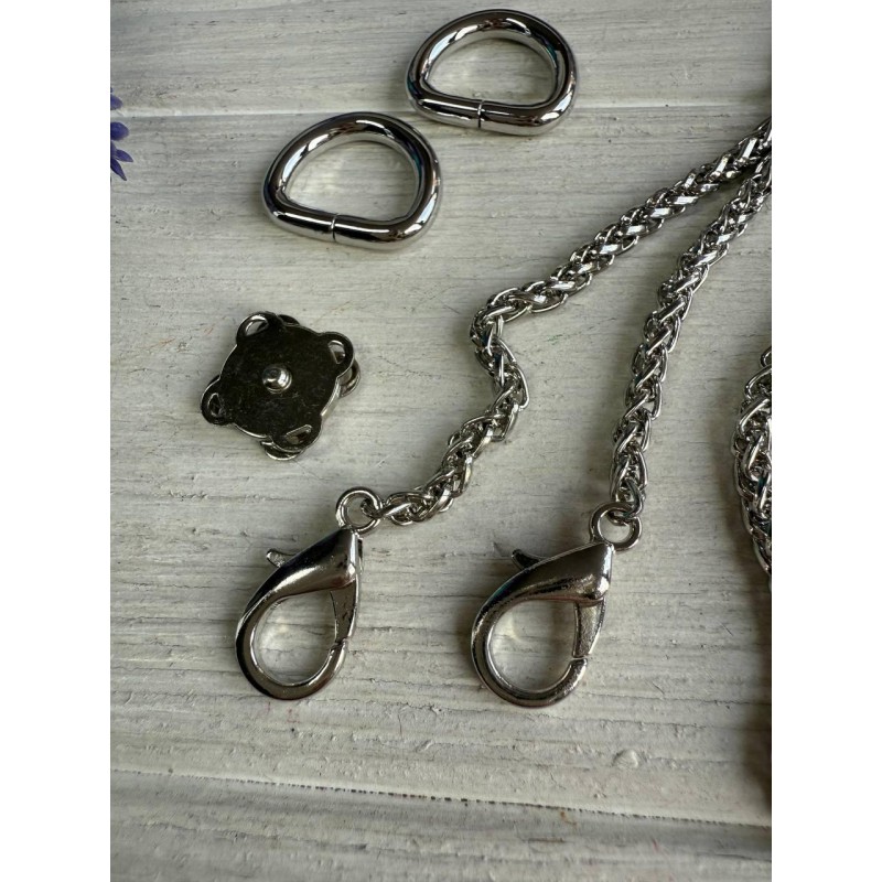 Комплект фурнітури ланцюжок+карабіни+напівкільця+магніт  № 31, срібло