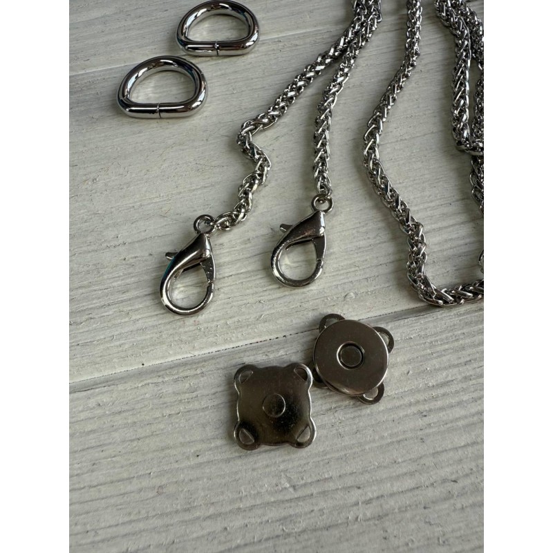 Комплект фурнітури ланцюжок+карабіни+напівкільця+магніт  № 31, срібло