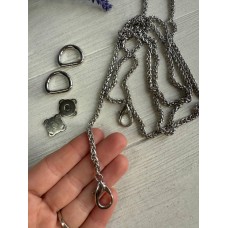 Комплект фурнітури ланцюжок+карабіни+напівкільця+магніт  № 31, срібло