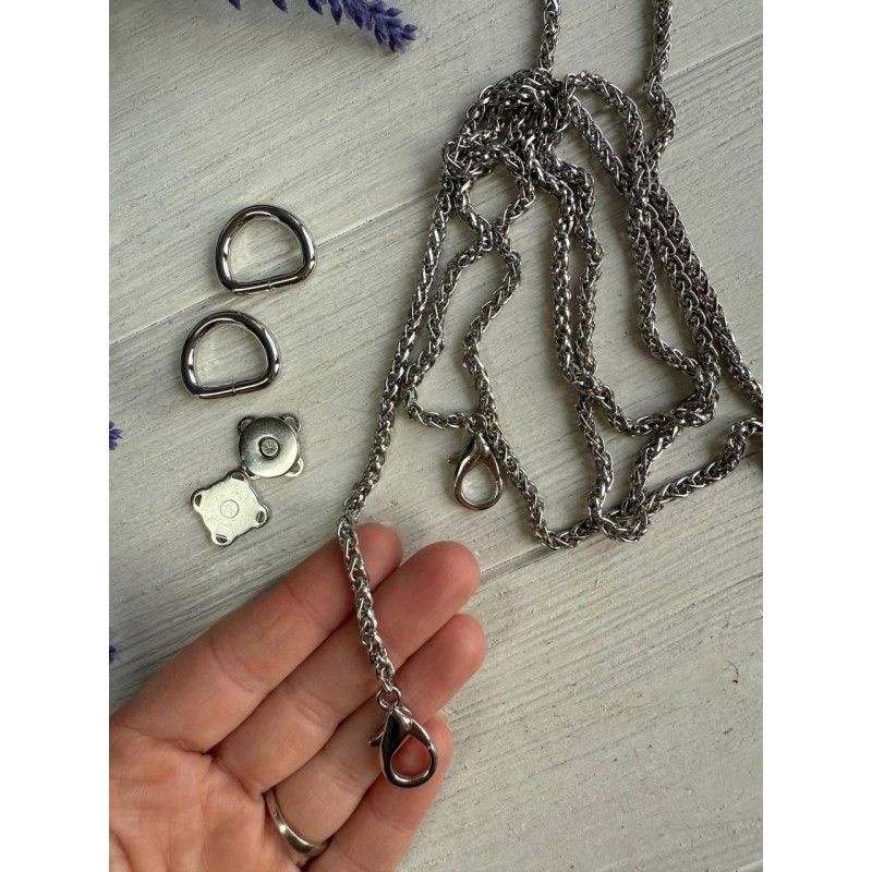 Комплект фурнітури ланцюжок+карабіни+напівкільця+магніт  № 31, срібло