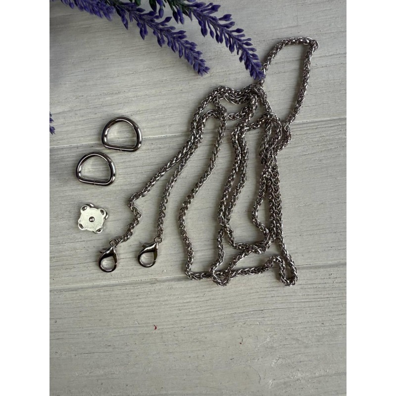 Комплект фурнітури ланцюжок+карабіни+напівкільця+магніт  № 31, срібло
