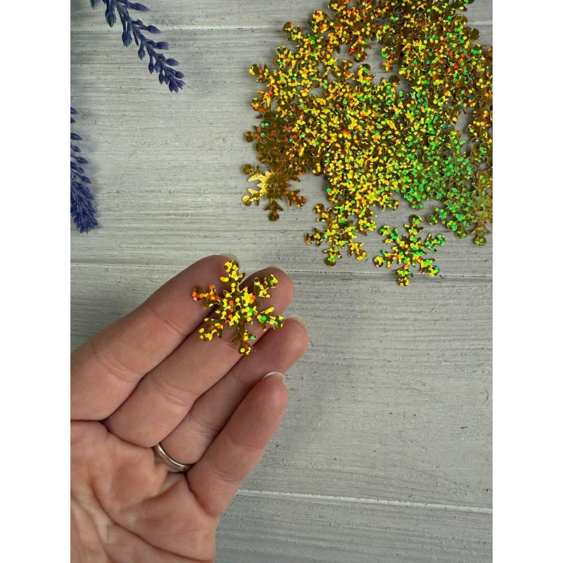 Паєтки " Сніжинки 2,5 см " золото голограма 50 шт