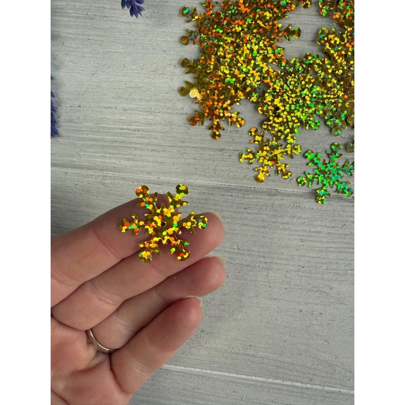 Паєтки " Сніжинки 2,5 см " золото голограма 50 шт