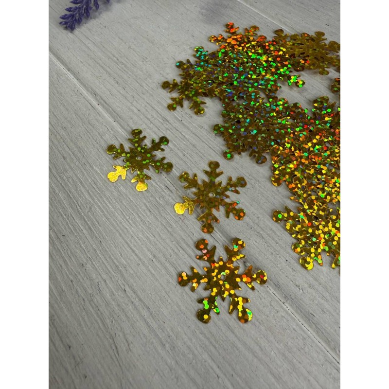 Паєтки " Сніжинки 2,5 см " золото голограма 50 шт