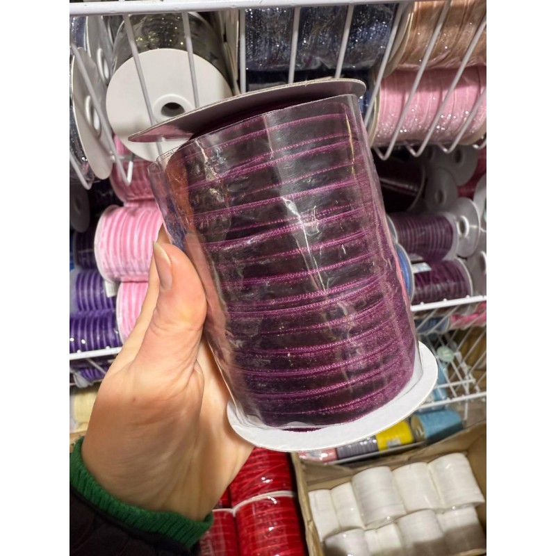 Стрічка оксамитова " 0.6 см"  виноградна 45 метрів