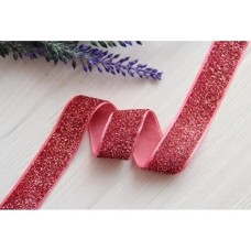 Стрічка оксамитова люрексова "2.5 см", рожева 11 метрів