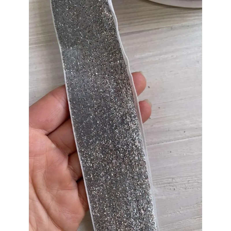 Стрічка оксамитова люрексова " 4 см", срібло 6 метрів