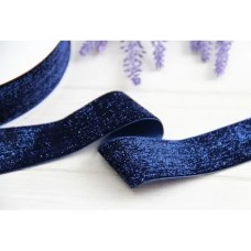 Стрічка оксамитова люрексова " 4 см", сапфірова 11 метрів