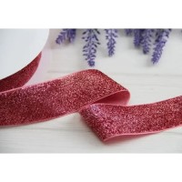 Стрічка оксамитова люрексова " 4 см", рожева 14 метрів