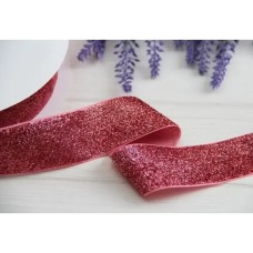 Стрічка оксамитова люрексова " 4 см", рожева 14 метрів