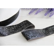 Стрічка оксамитова люрексова " 4 см", графітова 18 метрів