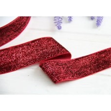 Стрічка оксамитова люрексова " 4 см", червона метрів