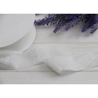 Стрічка оксамитова люрексова " 4 см", біла  метрів