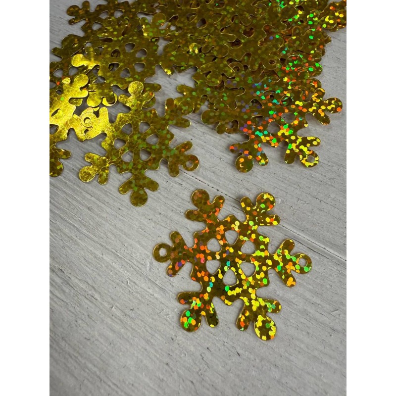 Паєтки " Сніжинки 4 см " золото голограма 20 шт