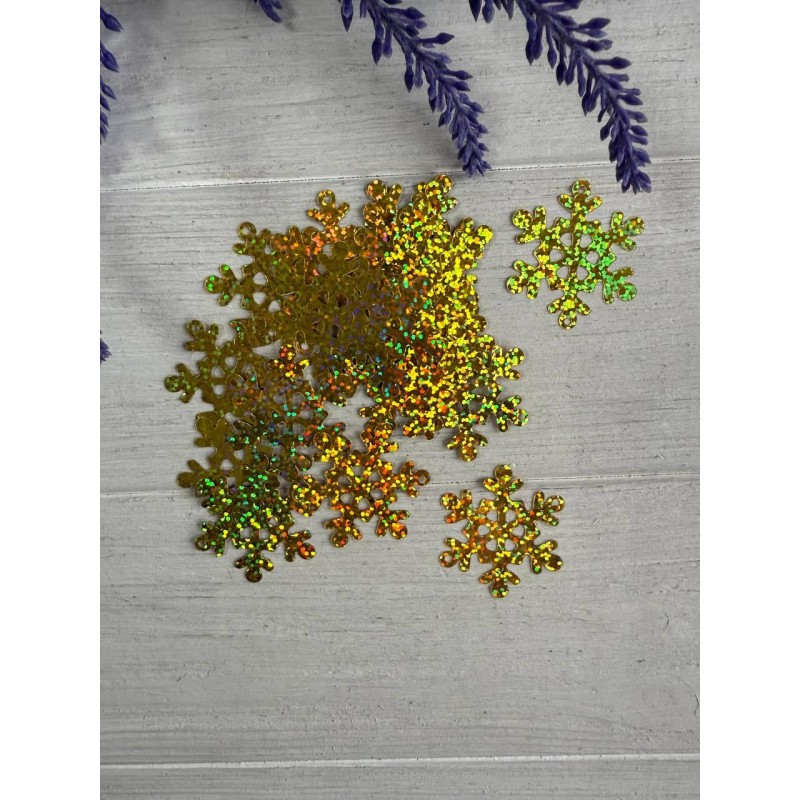 Паєтки " Сніжинки 4 см " золото голограма 20 шт
