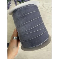 Лента бархатная " 2,5 см "  серая 45 метров