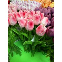 Тюльпани  букет, рожеві з білим   9 шт