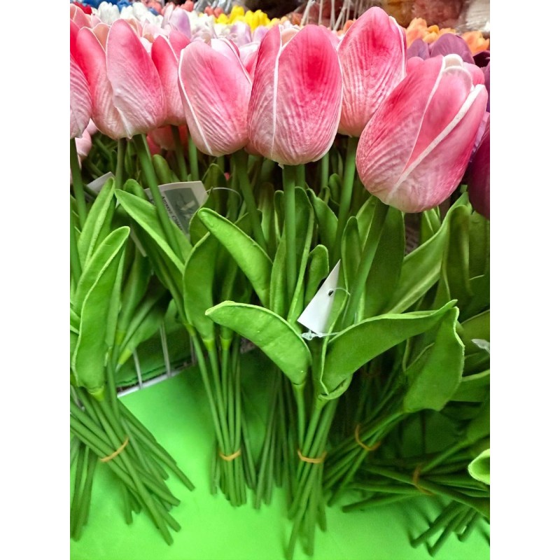 Тюльпани  букет, рожеві з білим   9 шт