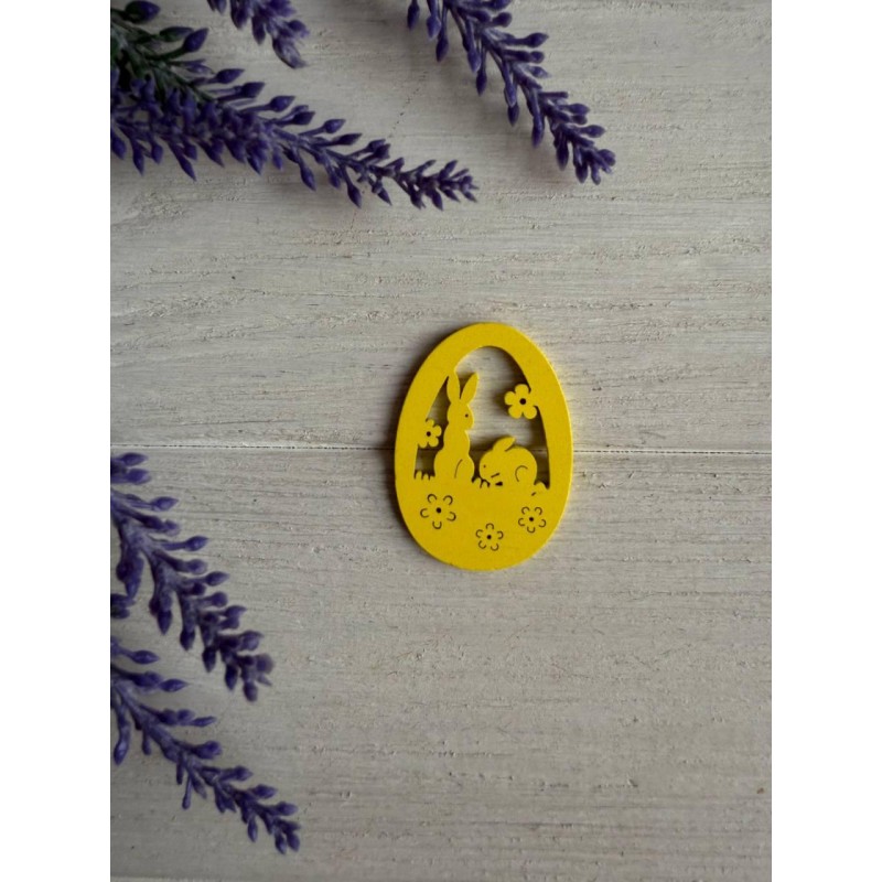 Прикраса " Писанка з кроликами " жовта 14 шт