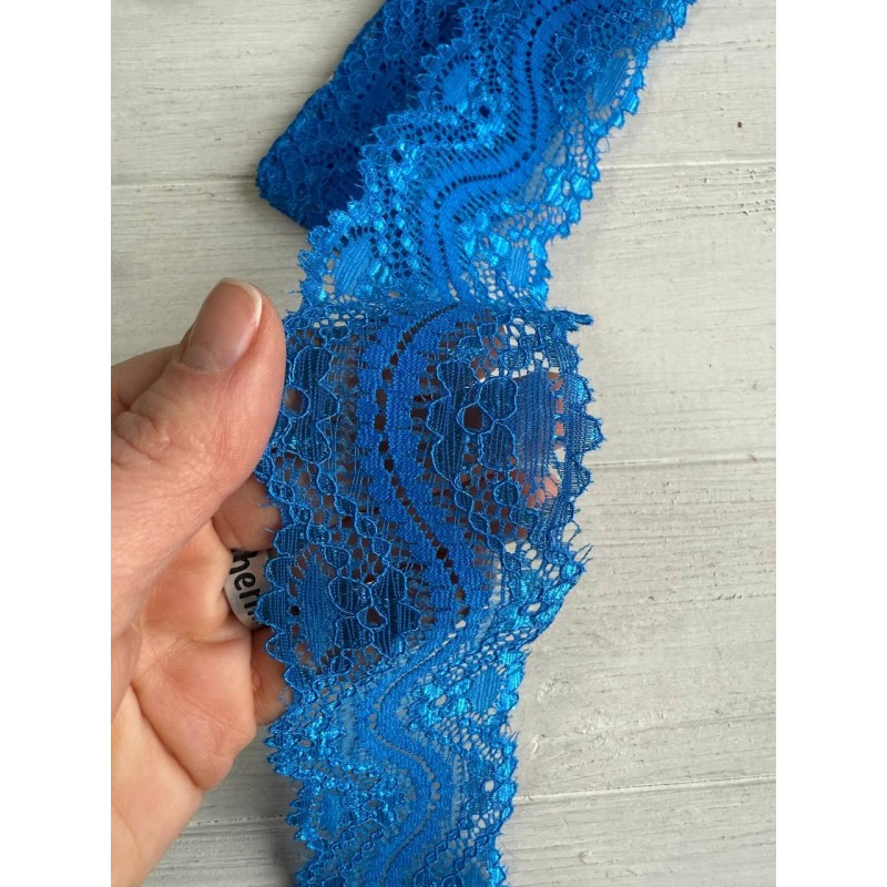 Мереживо стрейчеве "Хвиля " 5,7 см , синє  2,9 метри