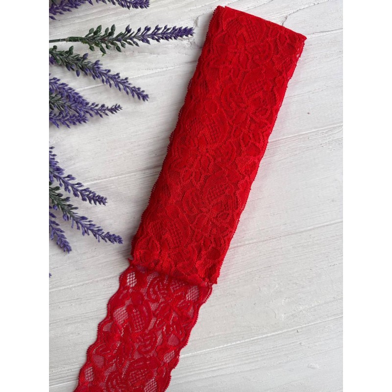 Мереживо стрейчеве " Азалія" 8 см , червона 4 метри