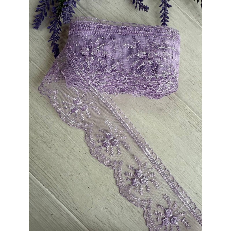 Мереживо органзове " Троянди " , світло фіолетове 7 метрів
