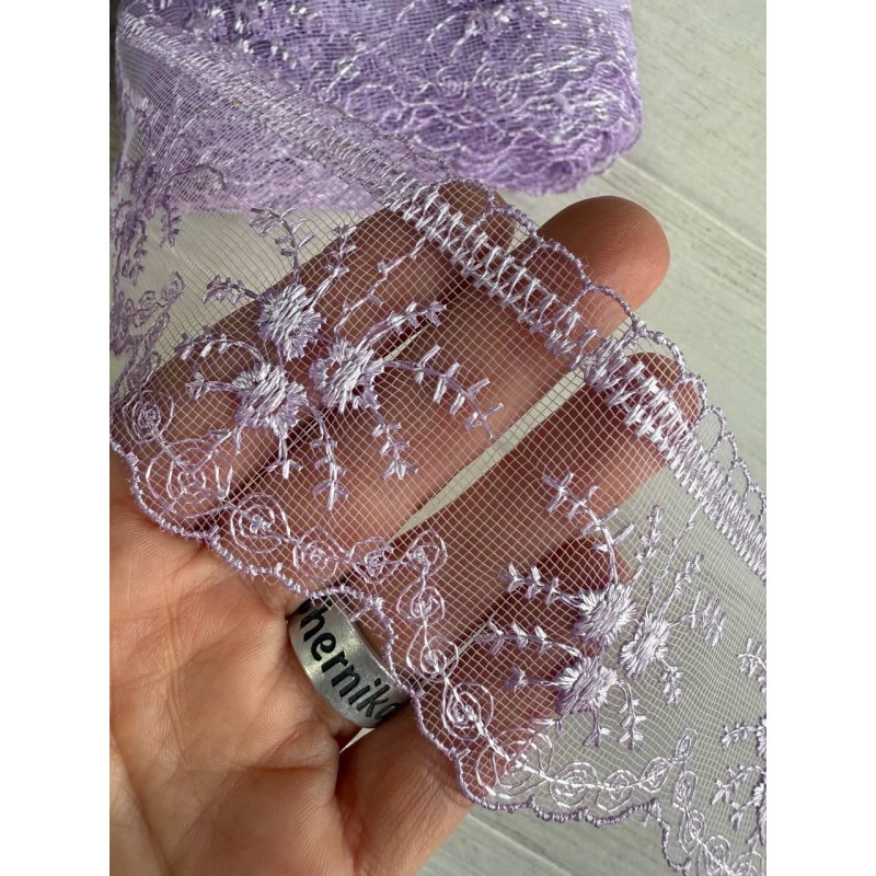 Мереживо органзове " Троянди " , світло фіолетове 7 метрів